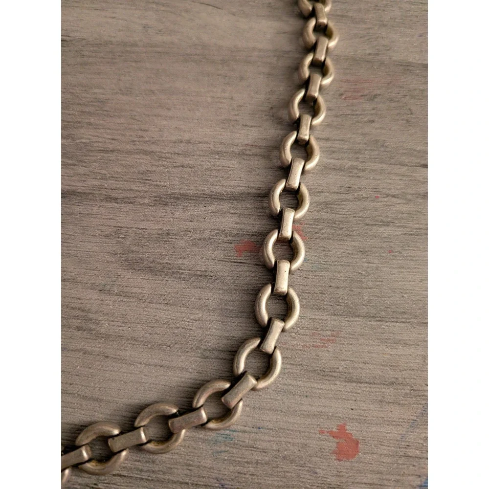 Vintage Silver Tone Oval Bar Link Chain Necklace Mens‎ Industrial Style Jewelry